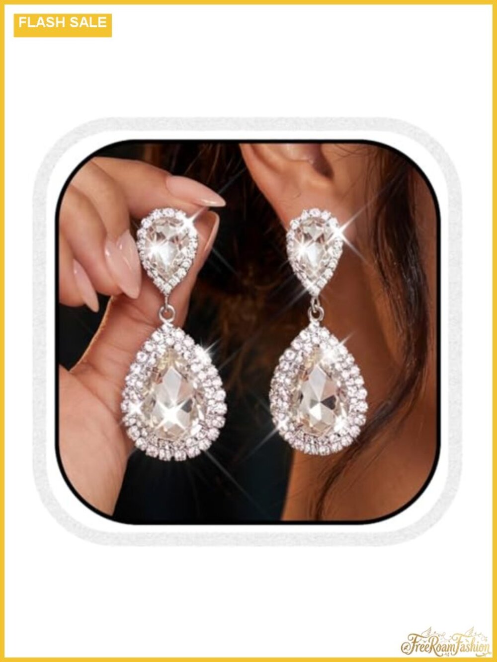 Rhinestone Teardrop Dangle Earrings Crystal Wedding Bridal Drop 1.77"